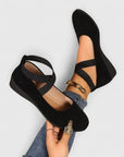 Women's Soft Suede Black Ballet Flats | Elegant Wedge Slip-On Shoes 7