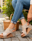 Women's Distressed Faux Leather Wedge Sandals | Comfortable Open-Toe Orthopedic Footwear 1