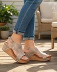 Women's Distressed Faux Leather Wedge Sandals | Comfortable Open-Toe Orthopedic Footwear 2