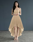 Women's Chiffon Lace High Low Cocktail Dress | Elegant Sleeveless Evening Gown 9