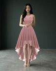 Women's Chiffon Lace High Low Cocktail Dress | Elegant Sleeveless Evening Gown 5