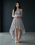 Women's Chiffon Lace High Low Cocktail Dress | Elegant Sleeveless Evening Gown 7