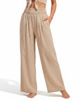 Women's Soft Fabric Wide Leg Pants | Comfortable Smocked High-Waist Casual Trousers 4