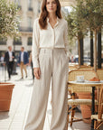 Women's Linen Blend Wide Leg Trousers | Elegant High-Waisted Pants 1