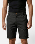 Silvorne men's black cotton chino shorts with a relaxed fit and elastic waist detail for summer comfort.