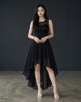 Women's Chiffon Lace High Low Cocktail Dress | Elegant Sleeveless Evening Gown 6