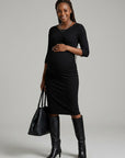 Women's Soft Stretch Maternity Dress | Elegant Midi Baby Shower Outfit 3