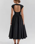Elegant Midi Dress with Cap Sleeves & Open Back Design for Timeless Style 2
