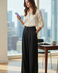 Women's Linen Blend Wide Leg Trousers | Elegant High-Waisted Pants 7
