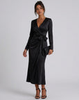 Women's Luxurious Satin Midi Dress | Elegant Wrap Style with V-Neckline 5