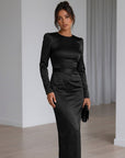 Women's Luxurious Satin Midi Dress | Elegant Wrap Style with V-Neckline 7