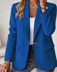 Silvorne blazer azul cobalto de manga larga para mujer, con un solo botón y cuello con muescas, ideal para la oficina.