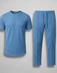 Silvorne men's blue textured knit 2-piece set with relaxed-fit t-shirt and matching drawstring pants.