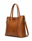 Women's Durable Faux Leather Tote Bag | Spacious Cognac Everyday Handbag 6