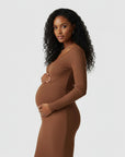 Women's Soft Ribbed Knit Maternity Midi Dress | Comfortable Long-Sleeve Everyday Wear 6