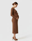 Women's Soft Ribbed Knit Maternity Midi Dress | Comfortable Long-Sleeve Everyday Wear 3