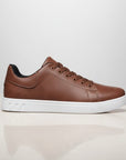 Silvorne men's brown faux leather low-top sneakers with white soles and black trim.