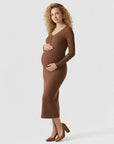 Women's Soft Ribbed Knit Maternity Midi Dress | Comfortable Long-Sleeve Everyday Wear 4