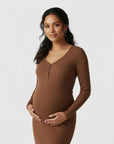 Women's Soft Ribbed Knit Maternity Midi Dress | Comfortable Long-Sleeve Everyday Wear 8