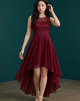 Women's Chiffon Lace High Low Cocktail Dress | Elegant Sleeveless Evening Gown 1