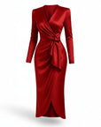 Women's Luxurious Satin Midi Dress | Elegant Wrap Style with V-Neckline 8