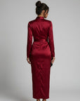 Women's Luxurious Satin Midi Dress | Elegant Wrap Style with V-Neckline 3