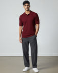 Silvorne hombre camiseta de punto color burdeos con cuello vuelto y manga corta, ajuste slim.