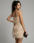Women's Shimmering Sequin Mini Dress | Glamorous Feather Trim Party Dress 9