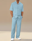 Silvorne conjunto de chándal de poliéster a rayas para hombre, color azul claro, manga corta y pantalones