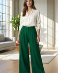 Women's Linen Blend Wide Leg Trousers | Elegant High-Waisted Pants 9