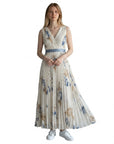 Women's Abstract Print Pleated Midi Dress | Elegant Sleeveless V-Neck Summer Dress 4