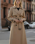 Silvorne gabardina clásica de algodón para mujer, doble botonadura, cinturón, color beige, elegante y versátil.