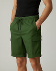 Silvorne men's green cargo shorts with drawstring waist, side pockets, and turned-up hems.