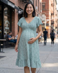 Women's Soft Floral Maternity Dress | Elegant Flutter Sleeve V-Neck Gown for Baby Shower 6
