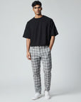 Silvorne men's slim-fit grey plaid ankle-length pants made from premium woven fabric.
