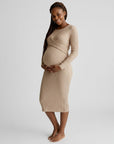 Women's Soft Cotton Maternity Midi Dress | Comfortable Long Sleeve Nursing Dress 10
