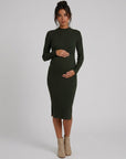 Women's Soft Ribbed Knit Bodycon Maternity Dress | Comfortable Long Sleeve Midi Nursing Dress 7