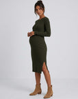 Women's Soft Ribbed Knit Bodycon Maternity Dress | Comfortable Long Sleeve Midi Nursing Dress 5