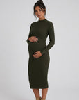Women's Soft Ribbed Knit Bodycon Maternity Dress | Comfortable Long Sleeve Midi Nursing Dress 3