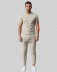 Silvorne men's light beige textured 2-piece set with relaxed-fit t-shirt and matching slim-fit joggers.