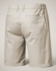 Silvorne men's beige cotton chino shorts with a relaxed fit and elastic waist detail.