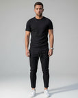 Silvorne men's black relaxed-fit 2-piece set with matching top and bottoms, simple design, casual wear.
