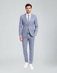 Silvorne men's light blue slim fit linen suit with white shirt and tie. Ideal for weddings and formal events.