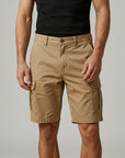 Silvorne men's tan cargo shorts with multiple pockets and adjustable waistband. Lightweight fabric for warm weather.