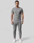 Silvorne men's grey textured knit 2-piece set with relaxed-fit t-shirt and matching slim-fit joggers.