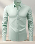 Silvorne Men's light mint green slim-fit long-sleeve dress shirt with stretch fabric and button-down closure.