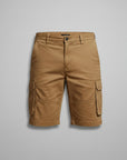 Silvorne men's tan cargo shorts with flap pockets, belt loops, and knee-length fit.