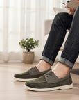 Silvorne mocasines de ante verde para hombre, suela plana, cómodos y antideslizantes.