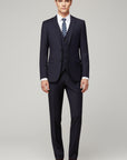 Silvorne men's navy blue 3-piece suit with notch lapel blazer, waistcoat, and trousers. Tailored fit for formal occasions.