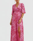 Women's Floral Chiffon Maternity Maxi Dress | Elegant Cutout Design for Comfort 4